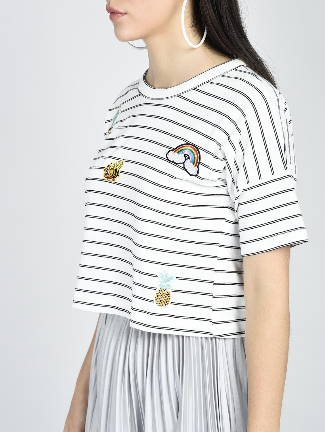 striped graphic patch boxy tee - 15434668 - Zoom Image - 2