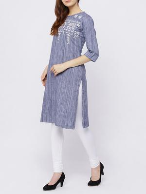 straight embroidered kurta - 15434802 - Standard Image - 2