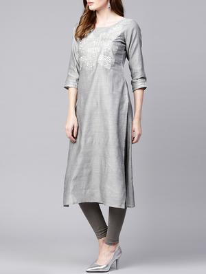 straight pastels embroidered kurta - 15435926 - Standard Image - 2