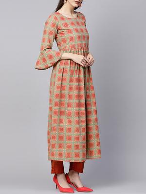 Flared bell sleeves kurta - 15435927 - Standard Image - 2