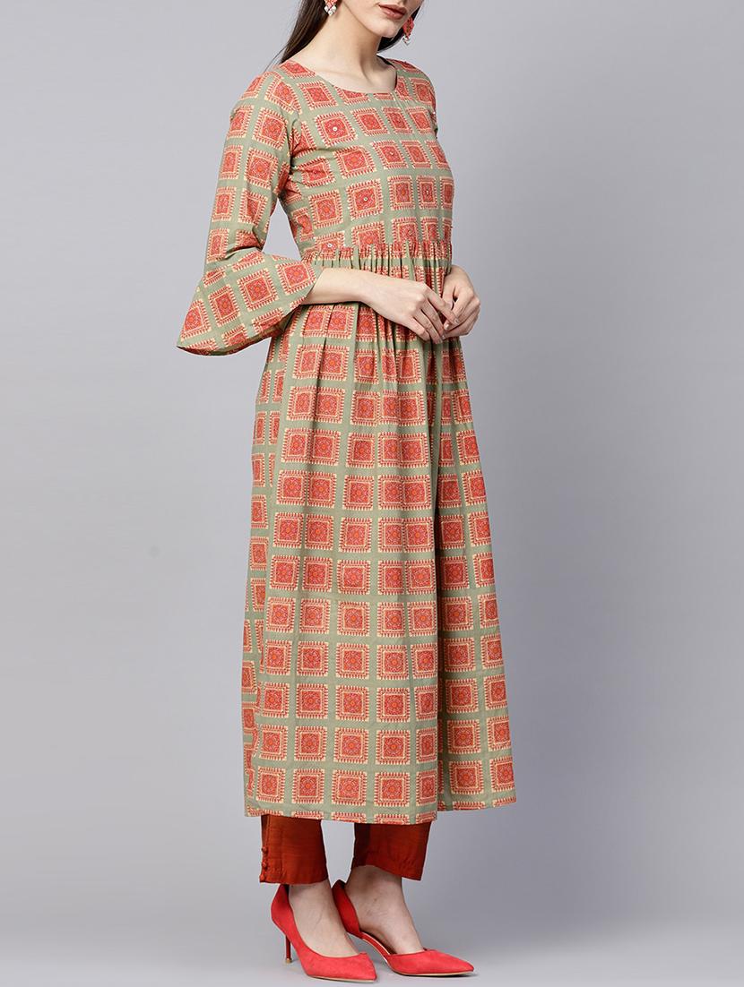 Flared bell sleeves kurta - 15435927 - Zoom Image - 2