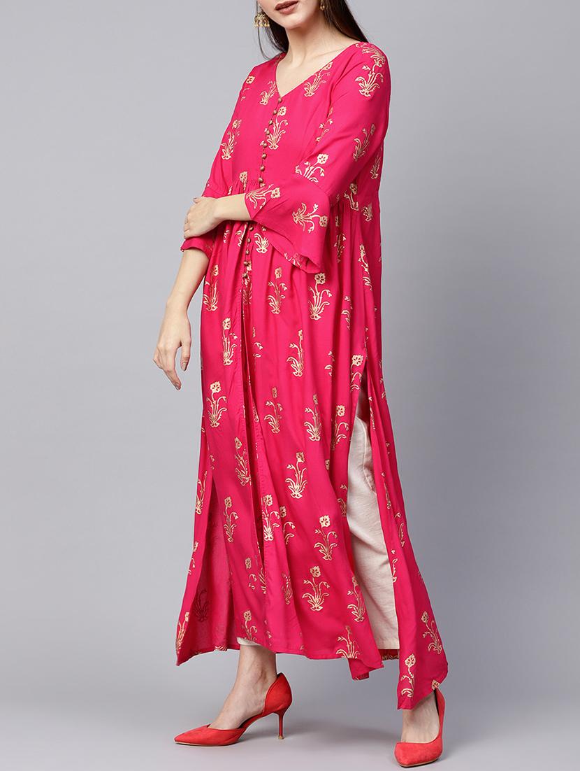 High slit foil printed kurta - 15435931 - Zoom Image - 2