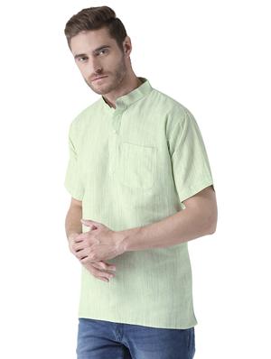 green solid khadi short kurta - 15436242 - Standard Image - 2