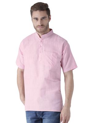 pink solid khadi short kurta - 15436243 - Standard Image - 2