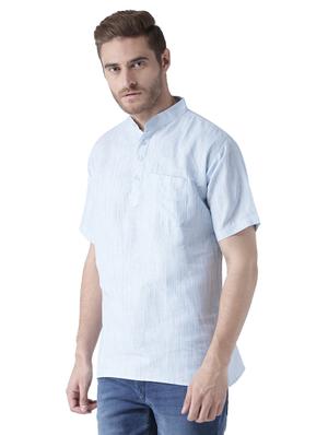 light blue solid khadi short kurta - 15436246 - Standard Image - 2