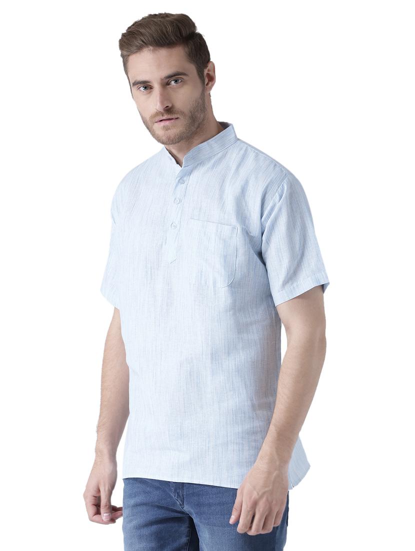 light blue solid khadi short kurta - 15436246 - Zoom Image - 2