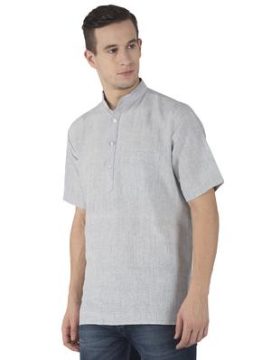 grey solid khadi short kurta - 15436247 - Standard Image - 2