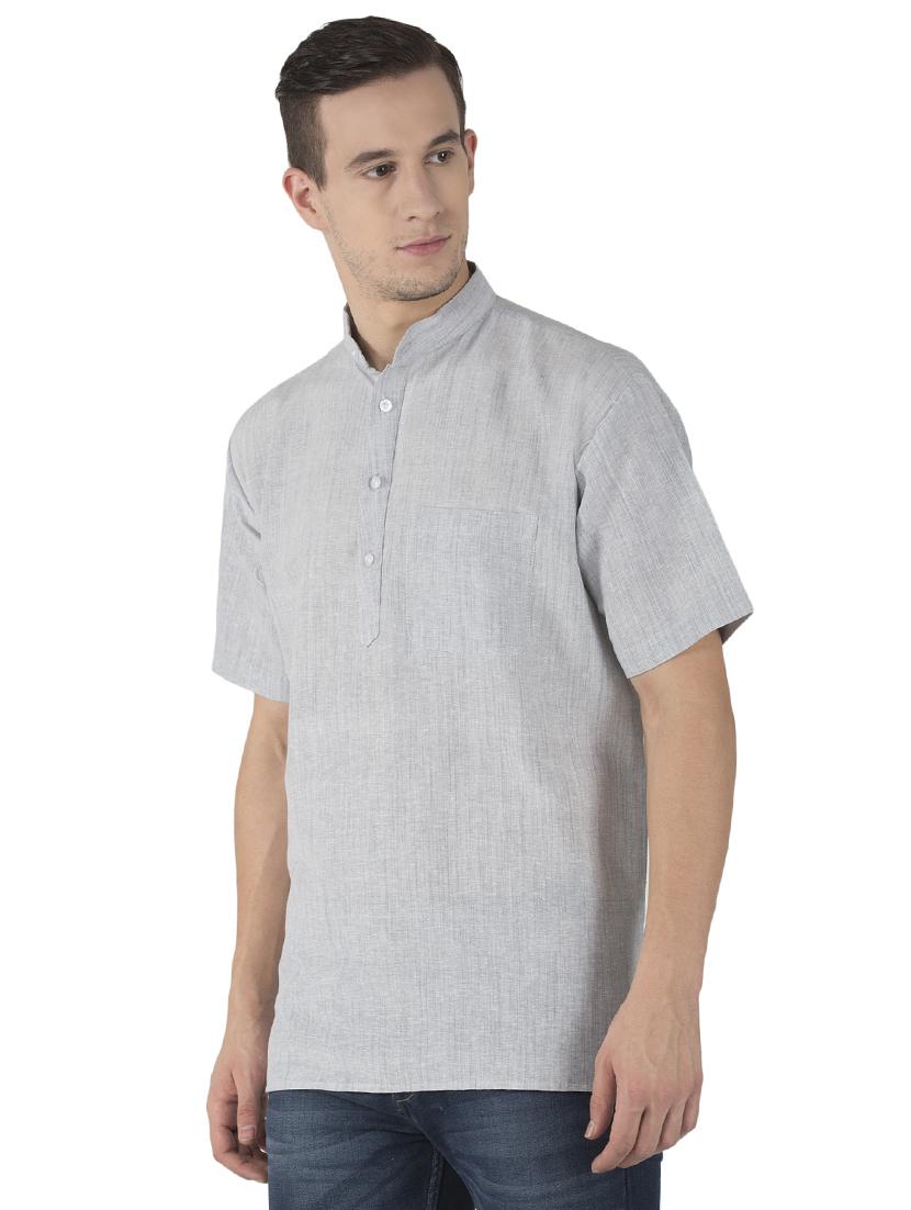 grey solid khadi short kurta - 15436247 - Zoom Image - 2