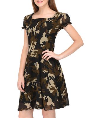 camouflage fit and flare dress - 15436294 - Standard Image - 2