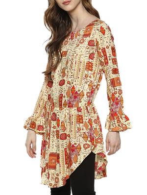 beige viscose fusion kurti - 15436809 - Standard Image - 2
