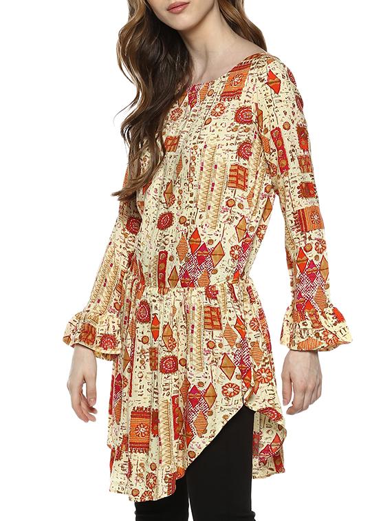beige viscose fusion kurti - 15436809 - Zoom Image - 2
