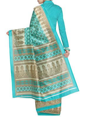 Contrast bordered printed saree with blouse - 15437025 - Standard Image - 2