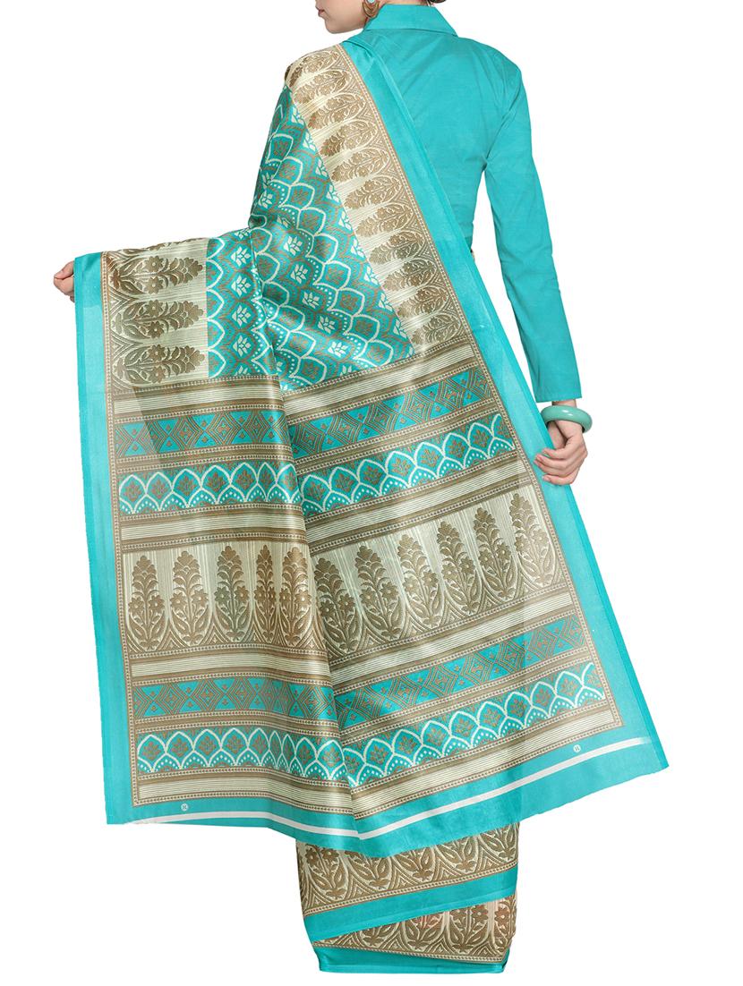 Contrast bordered printed saree with blouse - 15437025 - Zoom Image - 2