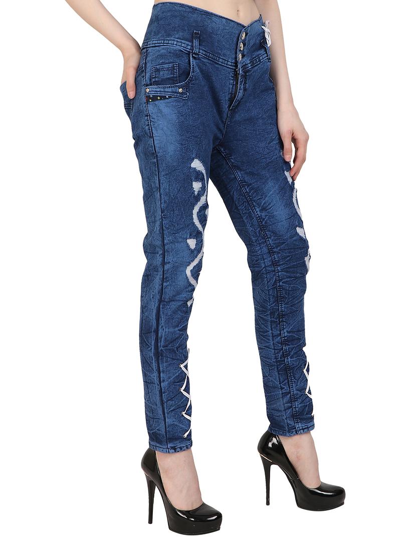 lace up hem distressed jeans - 15437066 - Zoom Image - 2