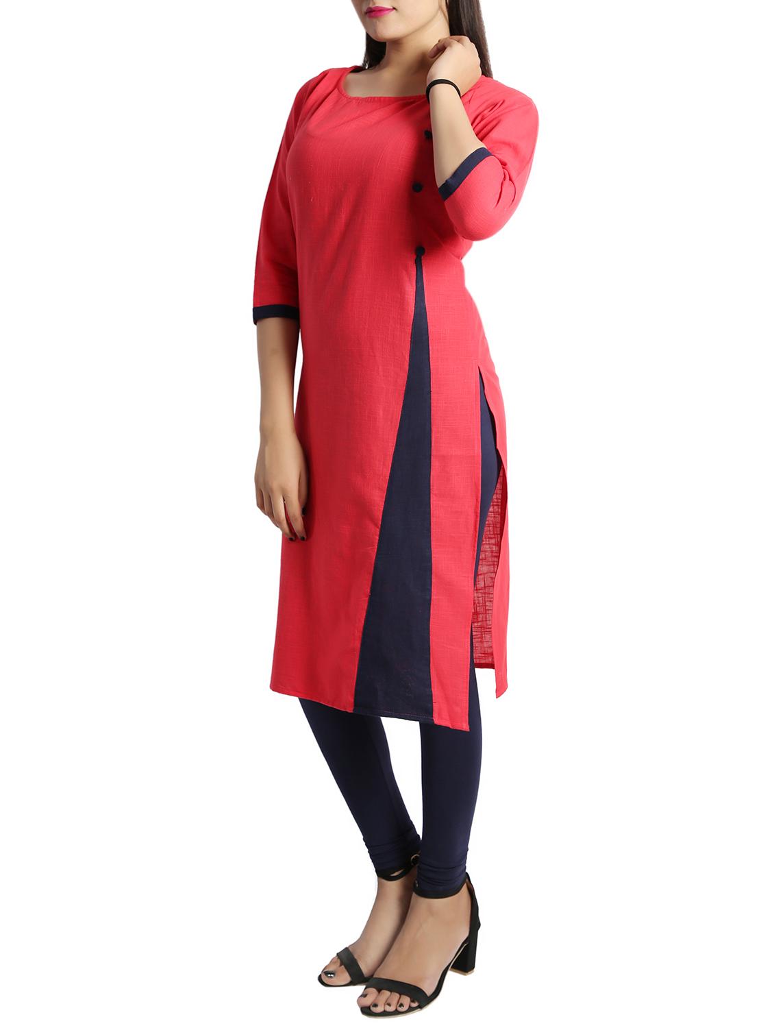 straight color block kurta - 15437919 - Zoom Image - 2