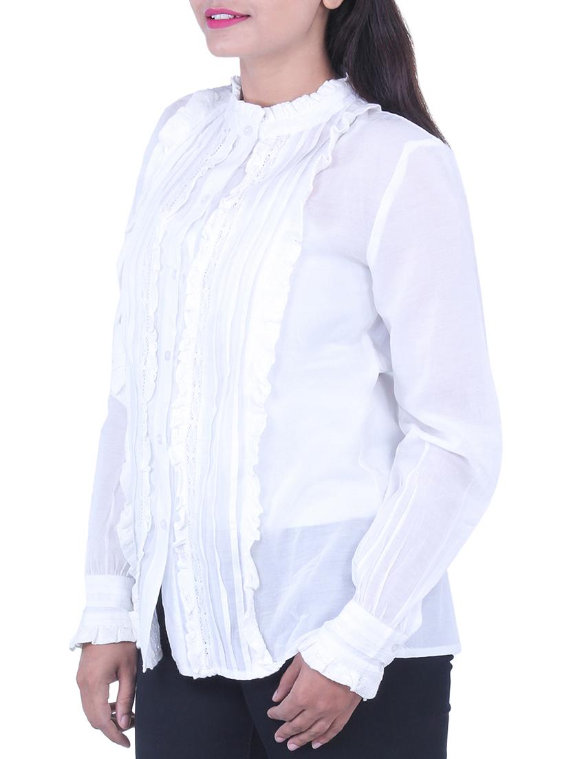 frilled neck pin tucks detail shirt - 15438000 - Zoom Image - 2