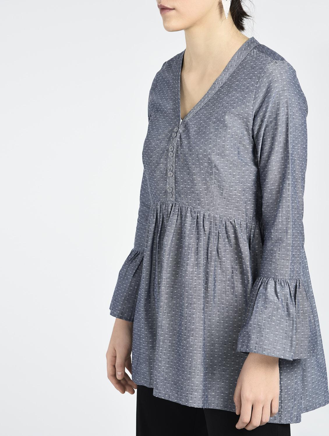 Bell sleeved gathered detail tunic - 15438141 - Zoom Image - 2