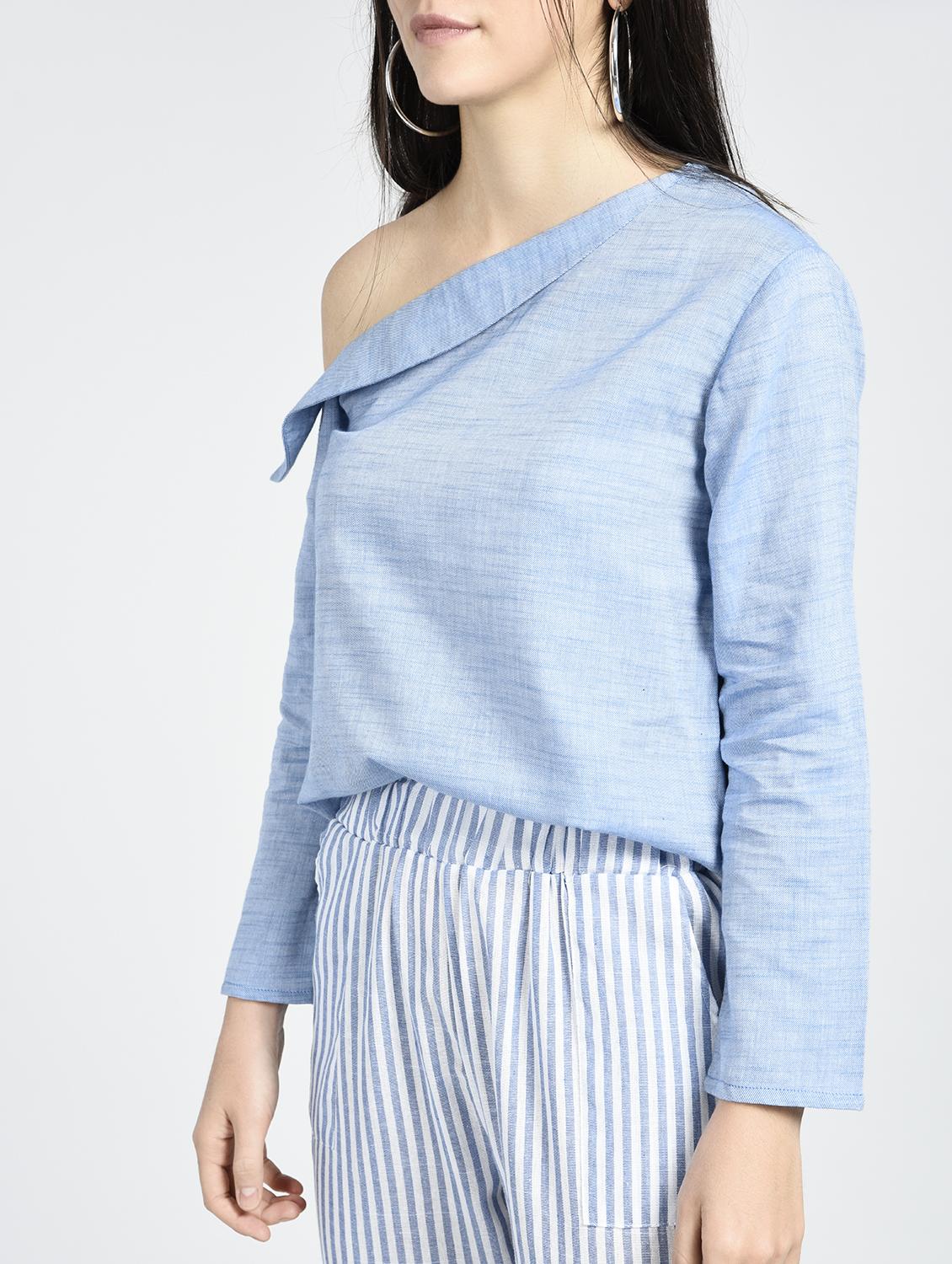 stylized neck single shoulder top - 15438214 - Zoom Image - 2