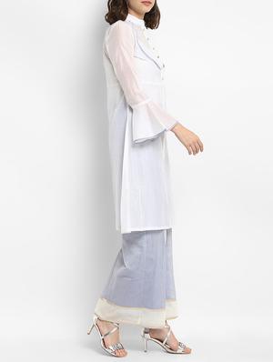Bell sleeve chanderi kurta with palazzo set - 15438252 - Standard Image - 2