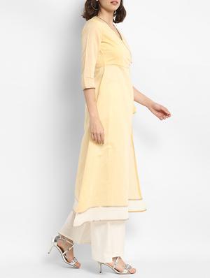 Chanderi angrakha kurta with palazzo set - 15438254 - Standard Image - 2