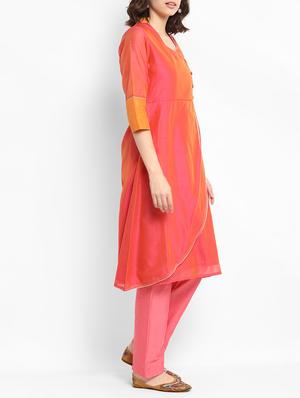 Chanderi kurta with pant set - 15438268 - Standard Image - 2