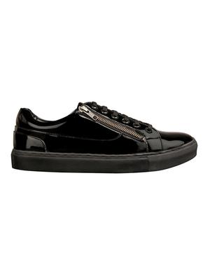 black leatherette lace up sneakers - 15438485 - Standard Image - 2
