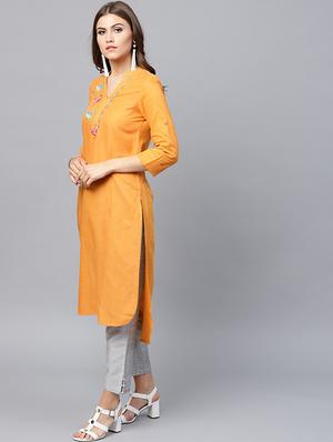 Embroidered patch work kurta - 15440552 - Standard Image - 2