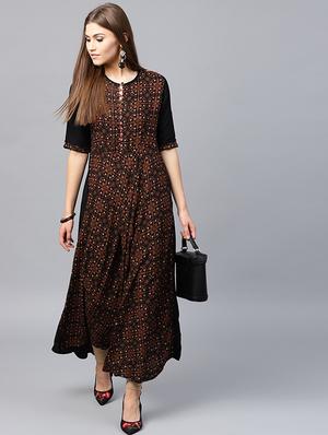 Printed flared ethnic dress - 15440579 - Standard Image - 2