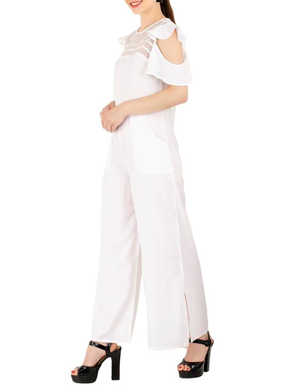 cold shoulder laced full leg jumpsuit - 15440674 - Zoom Image - 2
