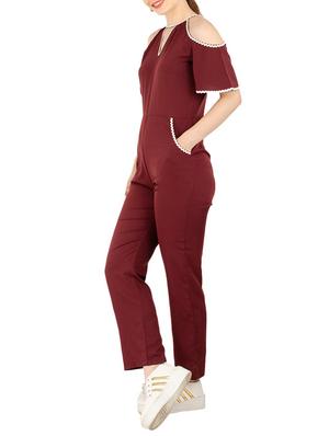 cold shoulder laced full leg jumpsuit - 15440675 - Standard Image - 2