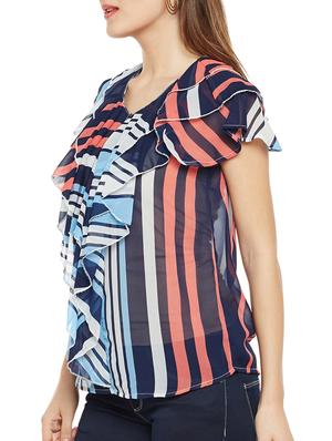 Striped sheer ruffle top - 15442009 - Standard Image - 2