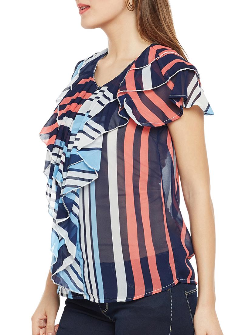 Striped sheer ruffle top - 15442009 - Zoom Image - 2