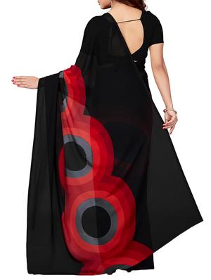 contrast geometrical printed black saree with blouse - 15443607 - Standard Image - 2