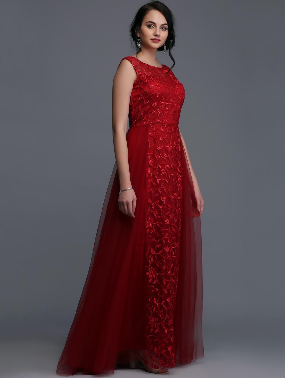 Embroidered net flared gown - 15445043 - Zoom Image - 2