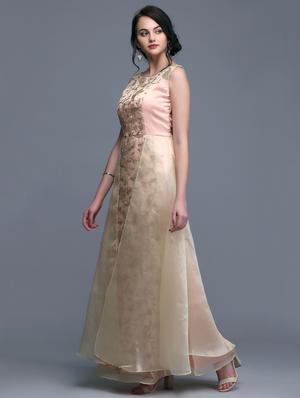 gold silk blend flared gown - 15445044 - Standard Image - 2
