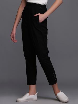 black cotton straight tapered pant - 15445109 - Standard Image - 2