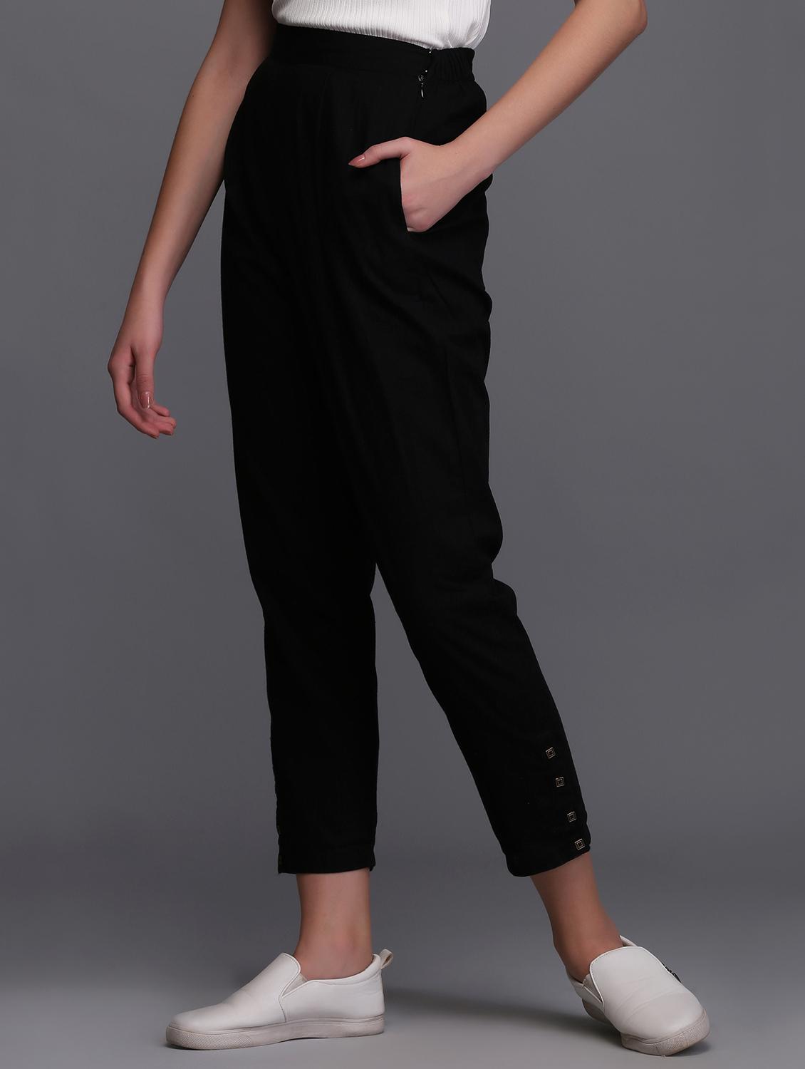 black cotton straight tapered pant - 15445109 - Zoom Image - 2