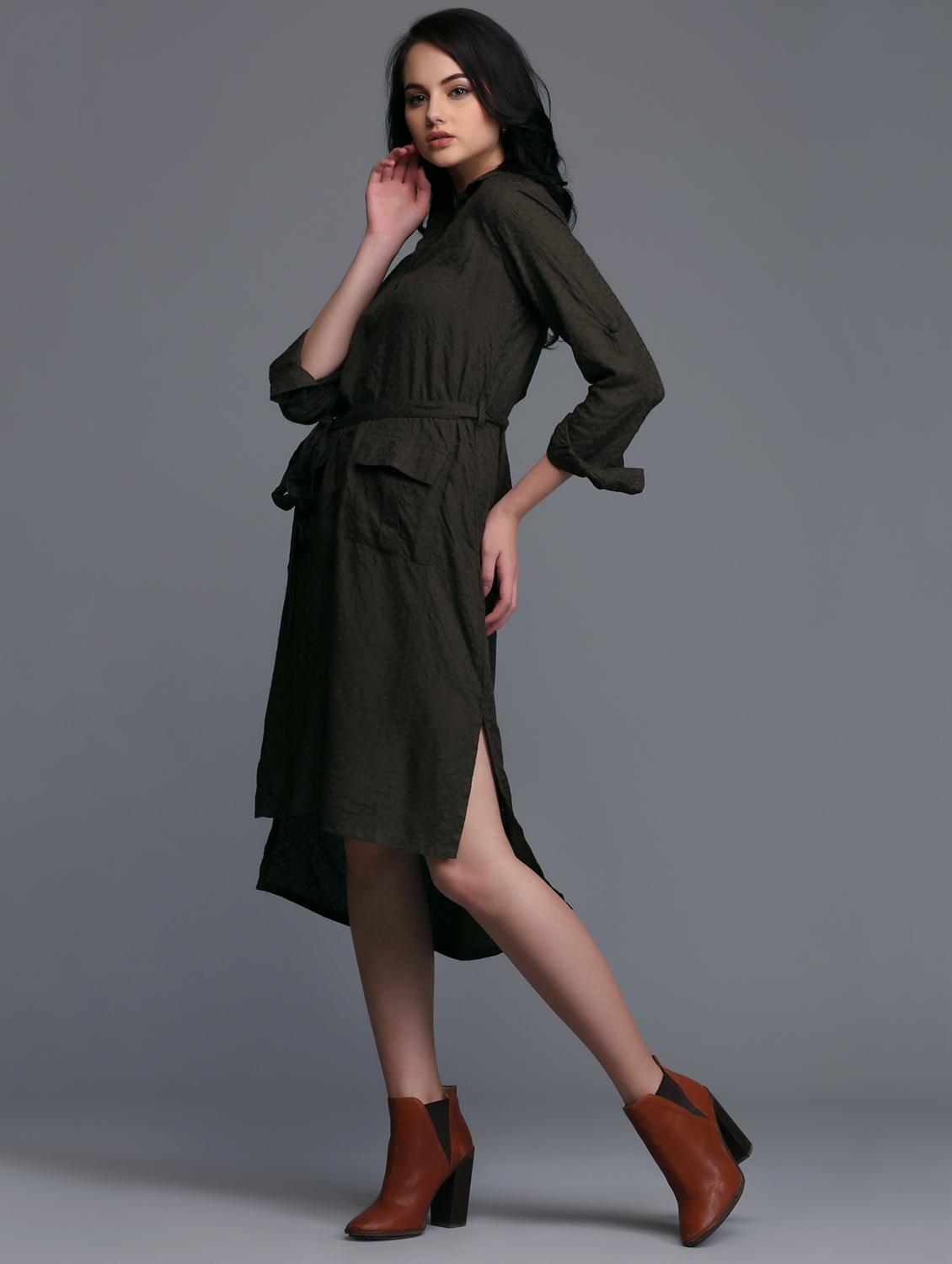 button down high-low belted dress - 15445178 - Zoom Image - 2