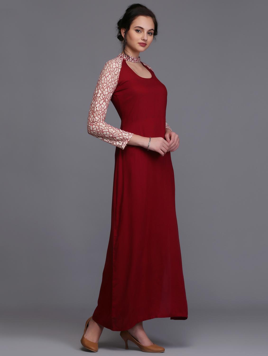 laced sleeve cutout detail maxi Dress - 15445199 - Zoom Image - 2