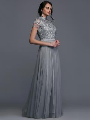 embroidered mesh mock neck gown - 15445222 - Standard Image - 2