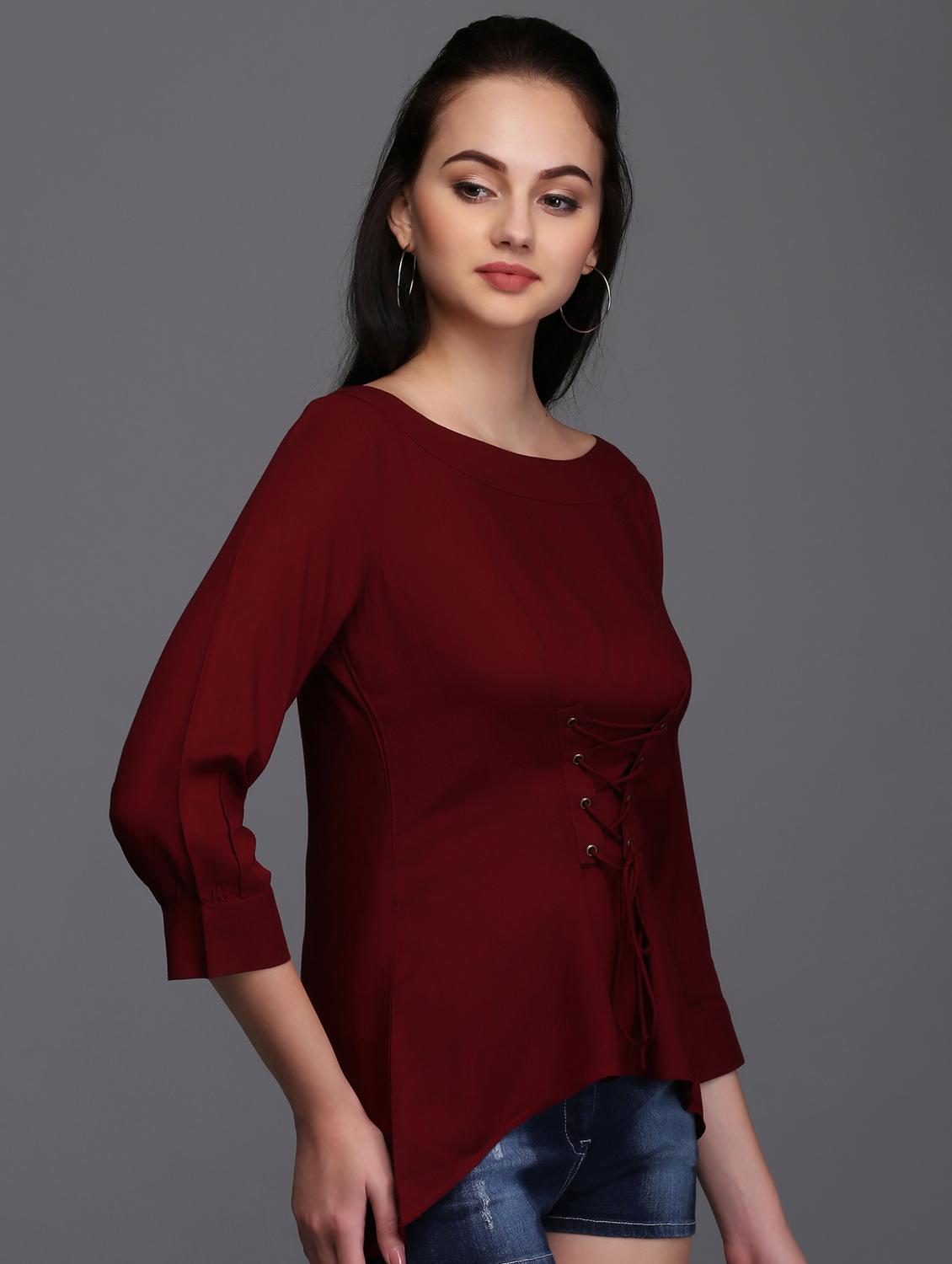 eyelet lace-up asymmetric corset top - 15445237 - Zoom Image - 2