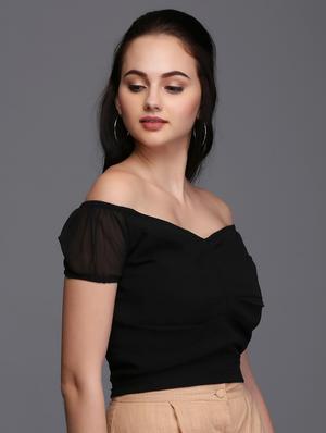 off shoulder pleated crop top - 15445243 - Standard Image - 2