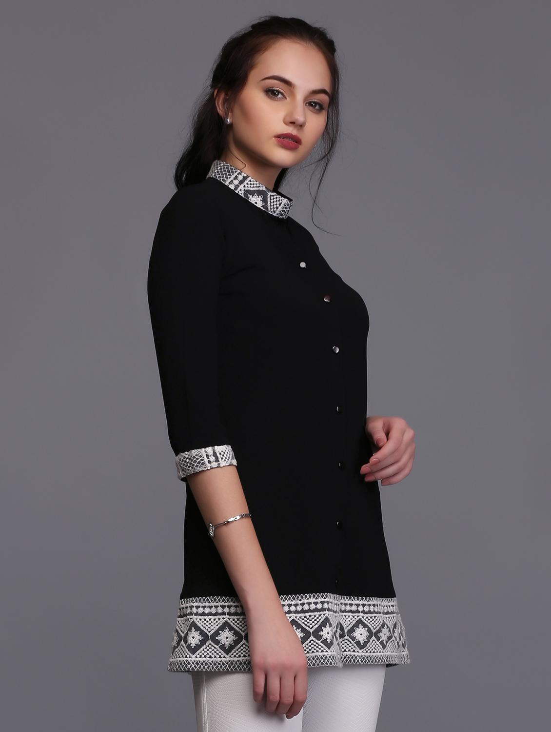 button front mandarin neck tunic - 15445263 - Zoom Image - 2