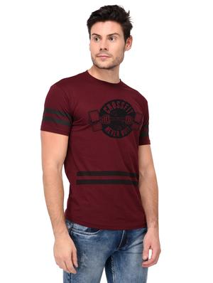 maroon cotton chest print tshirt - 15446764 - Standard Image - 2