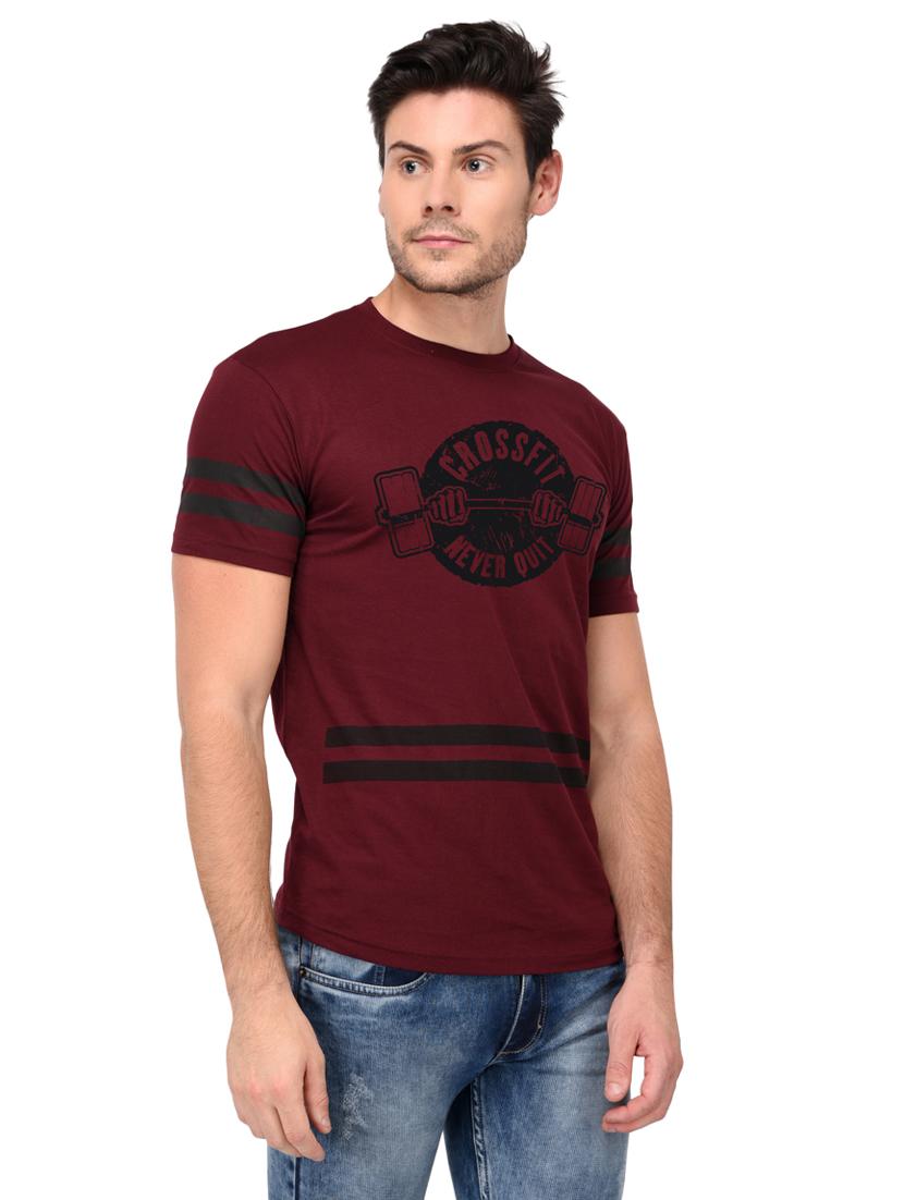 maroon cotton chest print tshirt - 15446764 - Zoom Image - 2