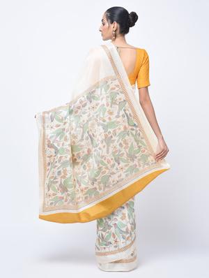 kalamkari printed beige saree with blouse - 15447757 - Standard Image - 2