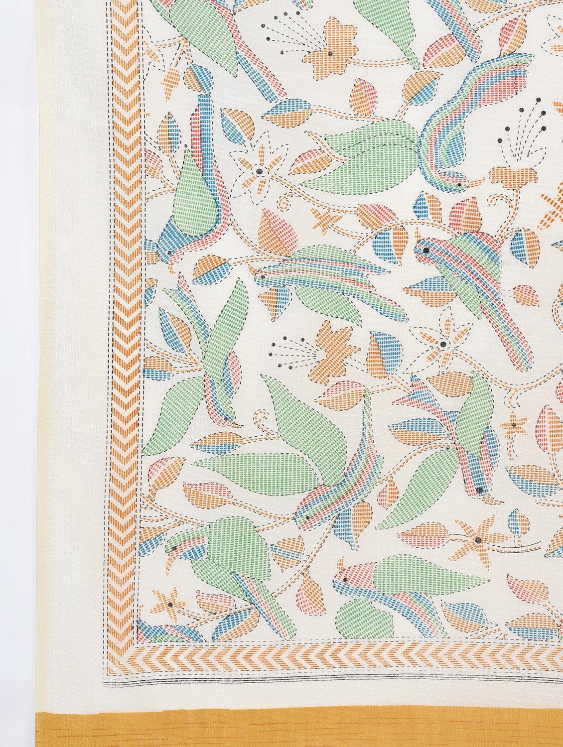 kalamkari printed beige saree with blouse - 15447757 - Zoom Image - 5