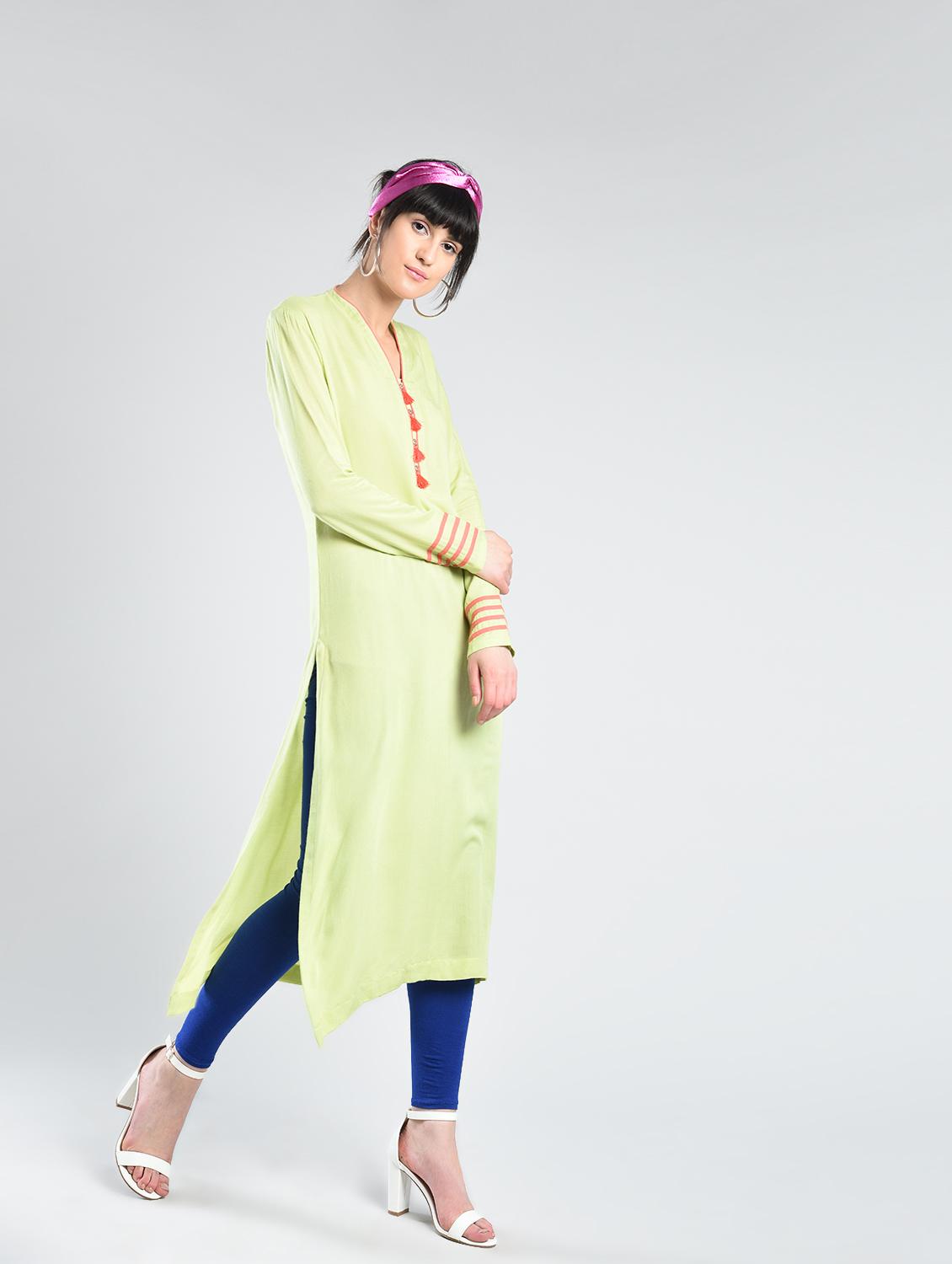 straight kurta with tassels - 15448002 - Zoom Image - 2