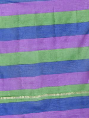 chanderi floral striped pallu saree with blouse - 15450527 - Standard Image - 5