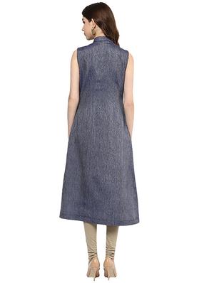 blue denim high slit kurta - 15450787 - Standard Image - 2